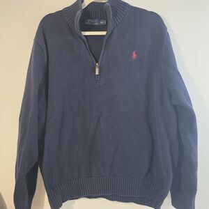 Polo Ralph Lauren Sweater Mens 2XL Dark Blue 1/4 Zip Pull Over  100 % Cotton XXL